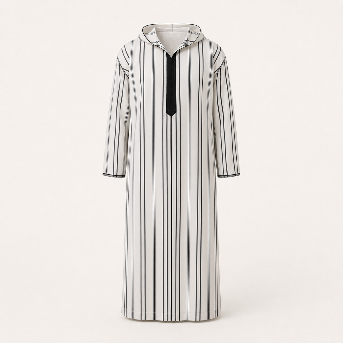 Casablanca Black Striped Hooded Thobe — House Hamlouchi