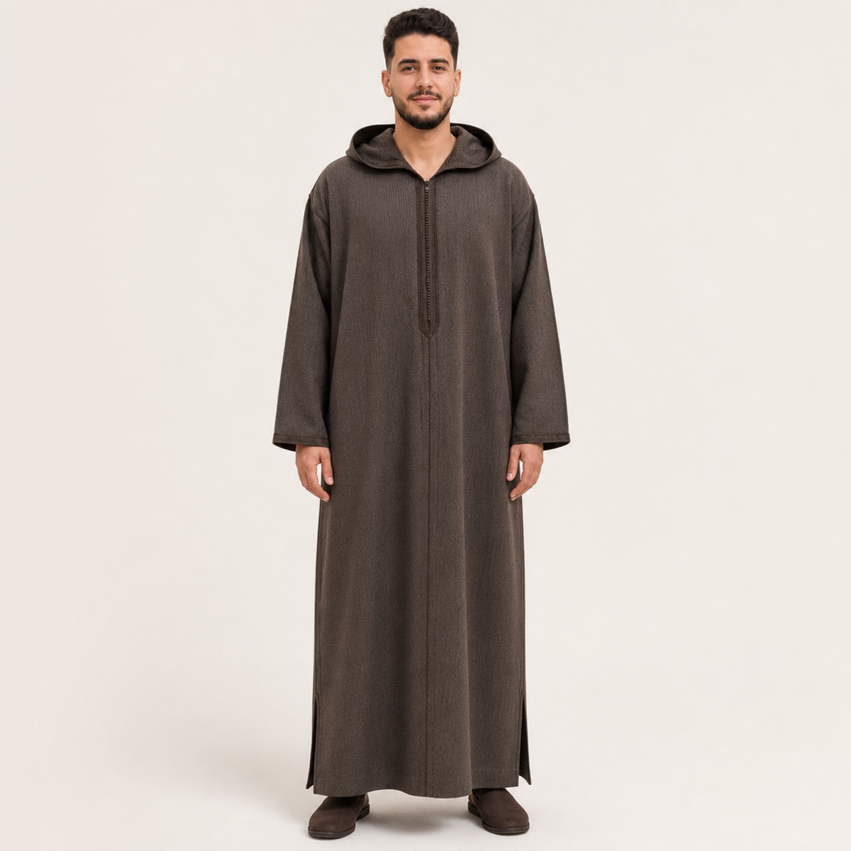 Atlas Olive Hooded Thobe on model — House Hamlouchi