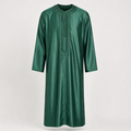 Emerald embroidered Moroccan thobe, front view, showing the tone on tone chest embroidery and collarless neckline. House Hamlouchi.